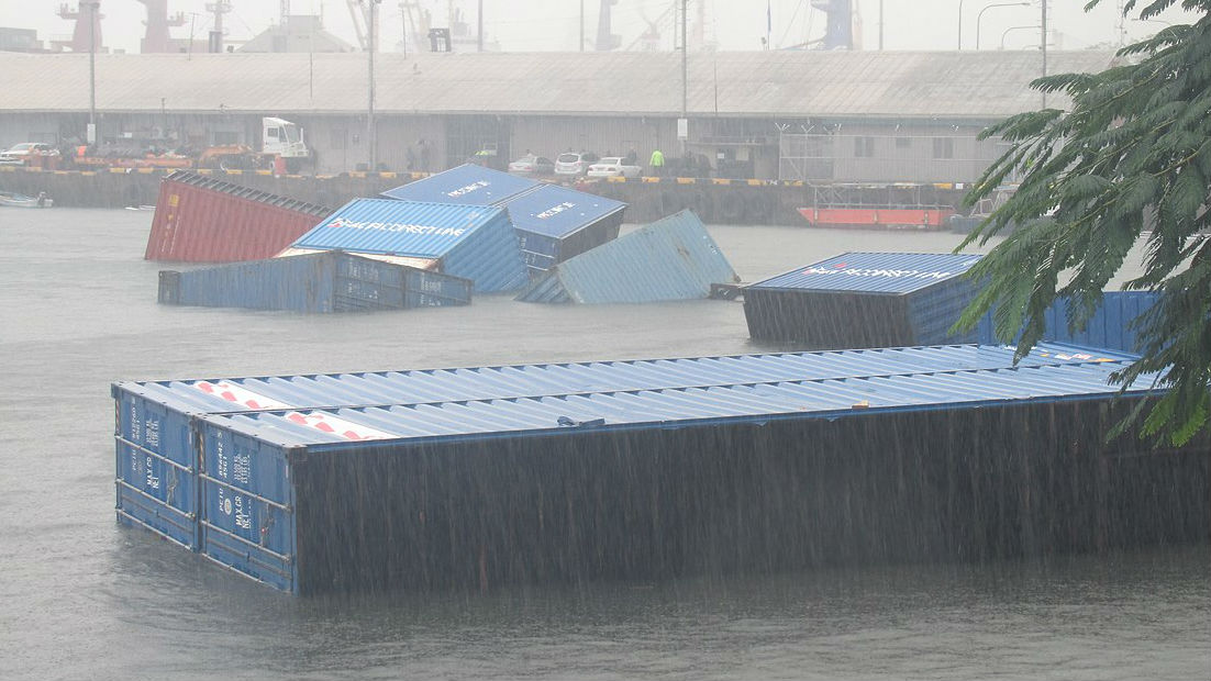 Ship Sinks, Containers Floating in Fiji Harbor